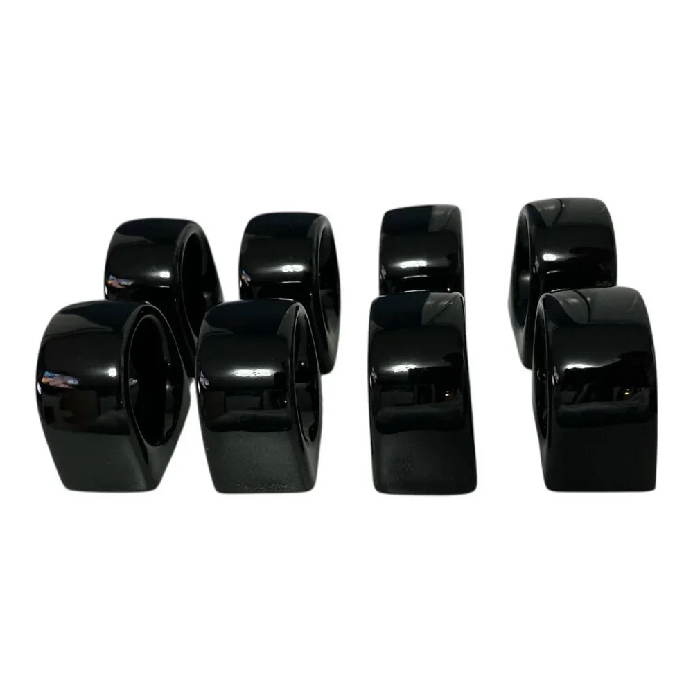 Vintage Pier 1 Black Ceramic Napkin Rings Set of 8 Japan Glossy